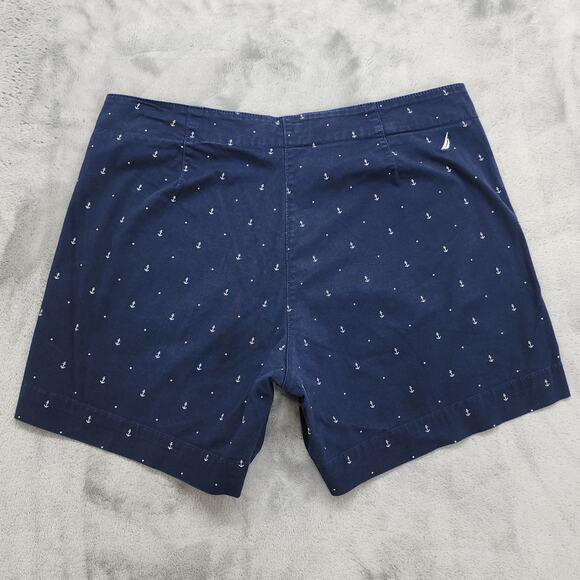 Nautica Short Womens 8 Blue Anchor Print Tailored Stretch Cotton Nautical Preppy - Picture 2 of 11